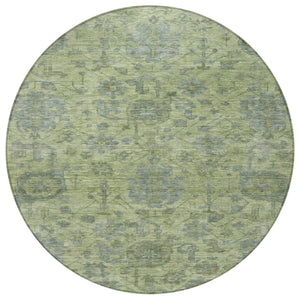 Homeroots 3' Artichoke Green And Gray Damask Washable Area Rug For Stylish Indoor And Outdoor Spaces 8' Round Polyester 603829