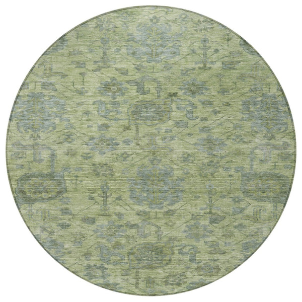 Homeroots 3' Artichoke Green And Gray Damask Washable Area Rug For Stylish Indoor And Outdoor Spaces 8' Round Polyester 603829