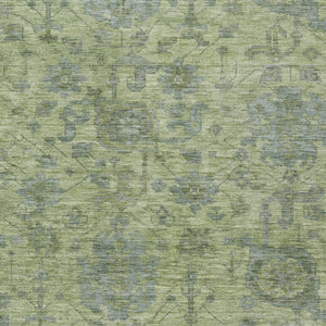 Homeroots 3' Artichoke Green And Gray Damask Washable Area Rug For Stylish Indoor And Outdoor Spaces 8' X 10' Polyester 603830