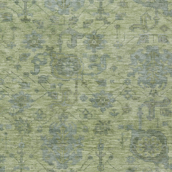 Homeroots 3' Artichoke Green And Gray Damask Washable Area Rug For Stylish Indoor And Outdoor Spaces 8' X 10' Polyester 603830