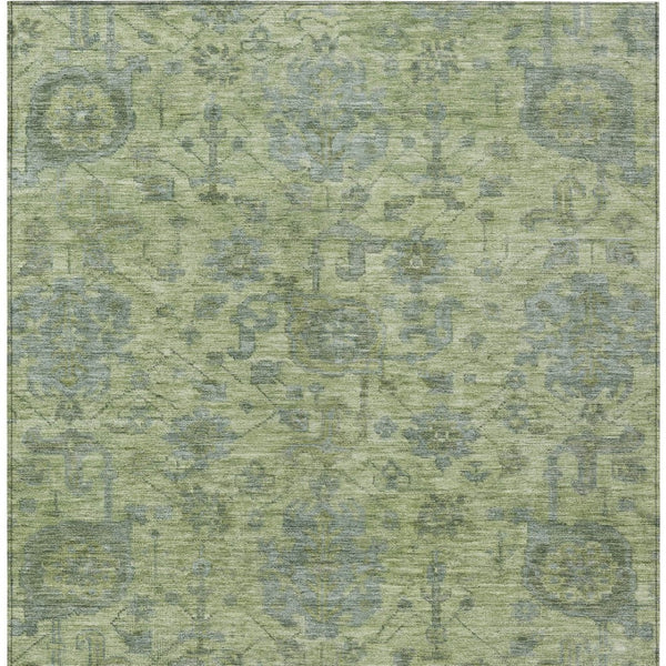 Homeroots 3' Artichoke Green And Gray Damask Washable Area Rug For Stylish Indoor And Outdoor Spaces 9' X 12' Polyester 603831