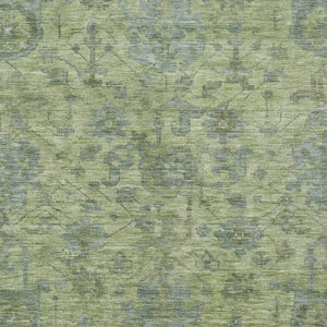 Homeroots 3' Artichoke Green And Gray Damask Washable Area Rug For Stylish Indoor And Outdoor Spaces 10' X 14' Polyester 603832