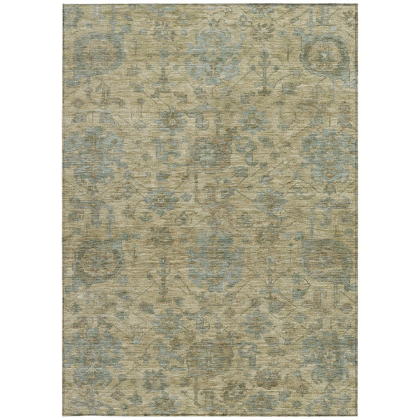 Homeroots 3' Artichoke Green And Gray Damask Washable Area Rug For Stylish Indoor And Outdoor Spaces 3' X 5' Polyester 603833