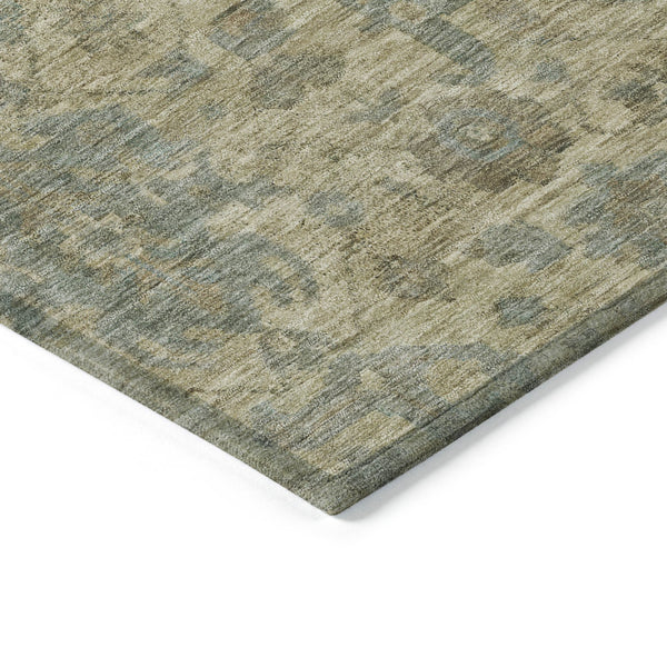 Homeroots 3' Artichoke Green And Gray Damask Washable Area Rug For Stylish Indoor And Outdoor Spaces 3' X 5' Polyester 603833