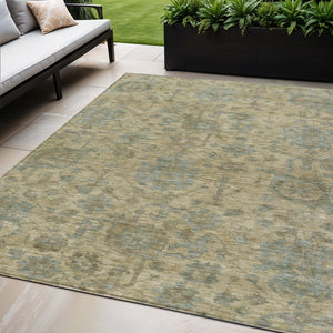 Homeroots 3' Artichoke Green And Gray Damask Washable Area Rug For Stylish Indoor And Outdoor Spaces 5' X 8' Polyester 603834