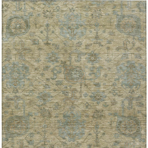 Homeroots 3' Artichoke Green And Gray Damask Washable Area Rug For Stylish Indoor And Outdoor Spaces 5' X 8' Polyester 603834