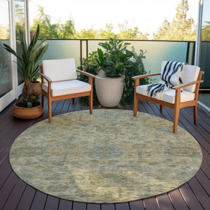 Homeroots 3' Artichoke Green And Gray Damask Washable Area Rug For Stylish Indoor And Outdoor Spaces 8' Round Polyester 603835