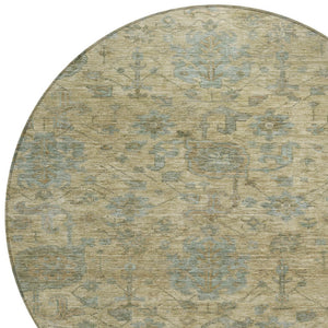 Homeroots 3' Artichoke Green And Gray Damask Washable Area Rug For Stylish Indoor And Outdoor Spaces 8' Round Polyester 603835