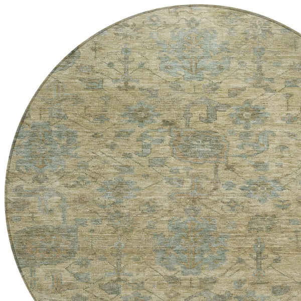 Homeroots 3' Artichoke Green And Gray Damask Washable Area Rug For Stylish Indoor And Outdoor Spaces 8' Round Polyester 603835