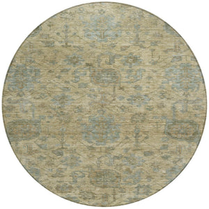 Homeroots 3' Artichoke Green And Gray Damask Washable Area Rug For Stylish Indoor And Outdoor Spaces 8' Round Polyester 603835