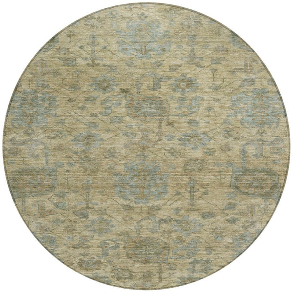 Homeroots 3' Artichoke Green And Gray Damask Washable Area Rug For Stylish Indoor And Outdoor Spaces 8' Round Polyester 603835
