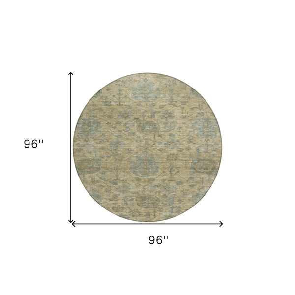 Homeroots 3' Artichoke Green And Gray Damask Washable Area Rug For Stylish Indoor And Outdoor Spaces 8' Round Polyester 603835