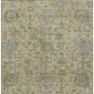 Homeroots 3' Artichoke Green And Gray Damask Washable Area Rug For Stylish Indoor And Outdoor Spaces 8' X 10' Polyester 603836