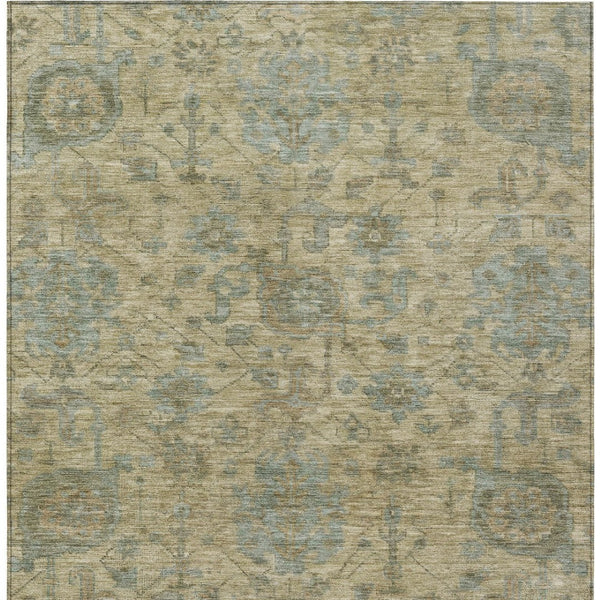 Homeroots 3' Artichoke Green And Gray Damask Washable Area Rug For Stylish Indoor And Outdoor Spaces 8' X 10' Polyester 603836