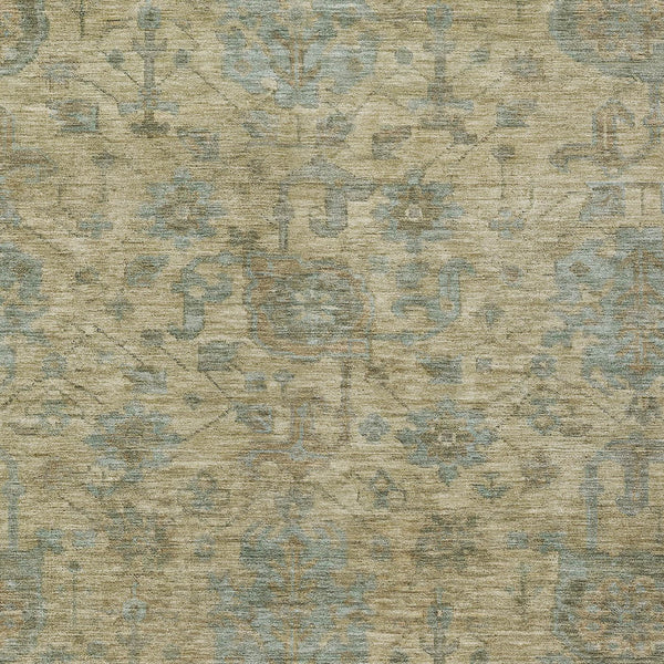 Homeroots 3' Artichoke Green And Gray Damask Washable Area Rug For Stylish Indoor And Outdoor Spaces 9' X 12' Polyester 603837