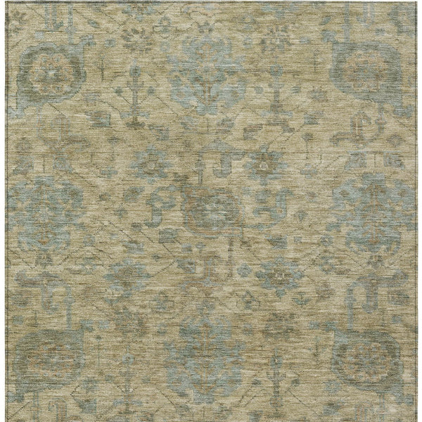 Homeroots 3' Artichoke Green And Gray Damask Washable Area Rug For Stylish Indoor And Outdoor Spaces 10' X 14' Polyester 603838