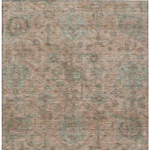Homeroots 3' Artichoke Green And Gray Damask Washable Area Rug For Stylish Indoor And Outdoor Spaces 5' X 8' Polyester 603840