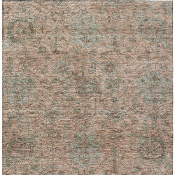 Homeroots 3' Artichoke Green And Gray Damask Washable Area Rug For Stylish Indoor And Outdoor Spaces 5' X 8' Polyester 603840