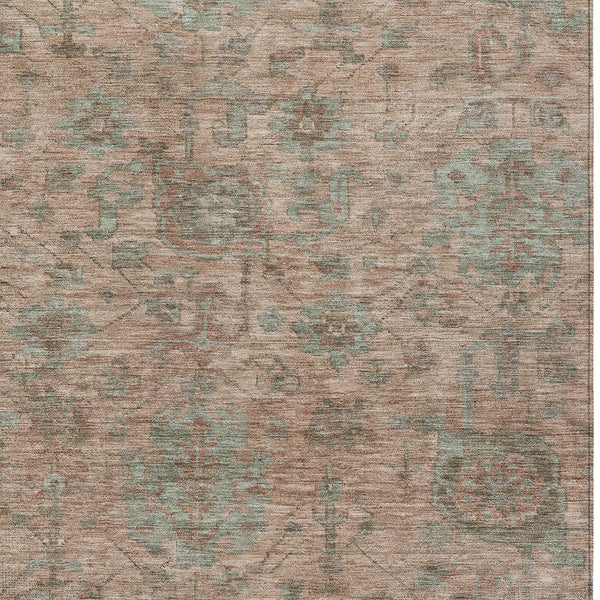 Homeroots 3' Artichoke Green And Gray Damask Washable Area Rug For Stylish Indoor And Outdoor Spaces 5' X 8' Polyester 603840