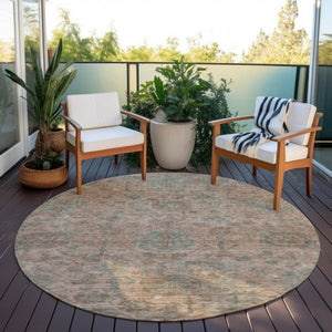 Homeroots 3' Artichoke Green And Gray Damask Washable Area Rug For Stylish Indoor And Outdoor Spaces 8' Round Polyester 603841