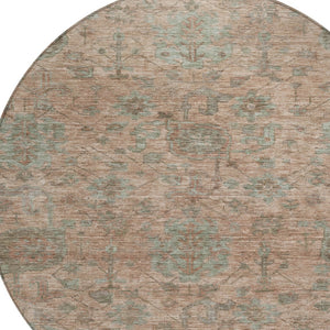 Homeroots 3' Artichoke Green And Gray Damask Washable Area Rug For Stylish Indoor And Outdoor Spaces 8' Round Polyester 603841