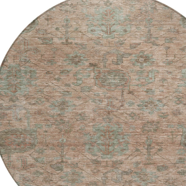 Homeroots 3' Artichoke Green And Gray Damask Washable Area Rug For Stylish Indoor And Outdoor Spaces 8' Round Polyester 603841