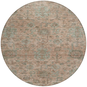 Homeroots 3' Artichoke Green And Gray Damask Washable Area Rug For Stylish Indoor And Outdoor Spaces 8' Round Polyester 603841