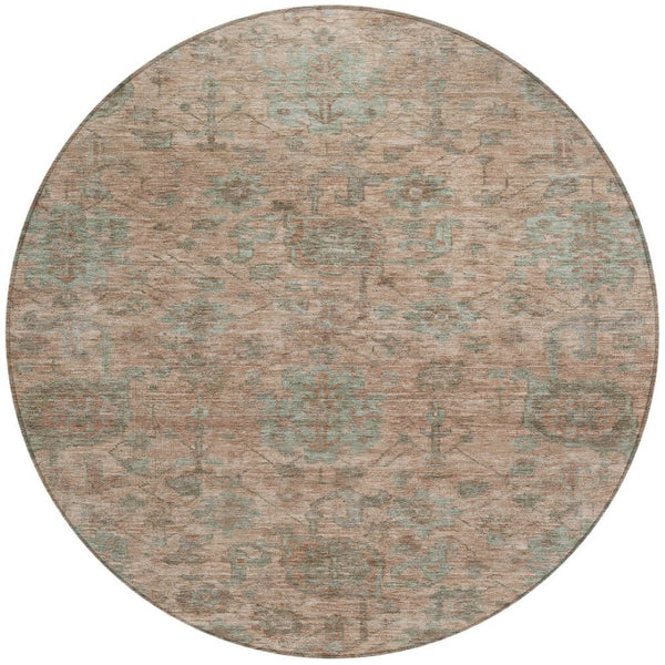 Homeroots 3' Artichoke Green And Gray Damask Washable Area Rug For Stylish Indoor And Outdoor Spaces 8' Round Polyester 603841