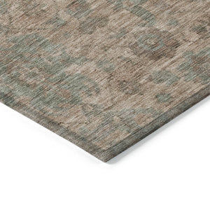 Homeroots 3' Artichoke Green And Gray Damask Washable Area Rug For Stylish Indoor And Outdoor Spaces 8' X 10' Polyester 603842