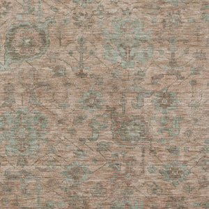 Homeroots 3' Artichoke Green And Gray Damask Washable Area Rug For Stylish Indoor And Outdoor Spaces 8' X 10' Polyester 603842