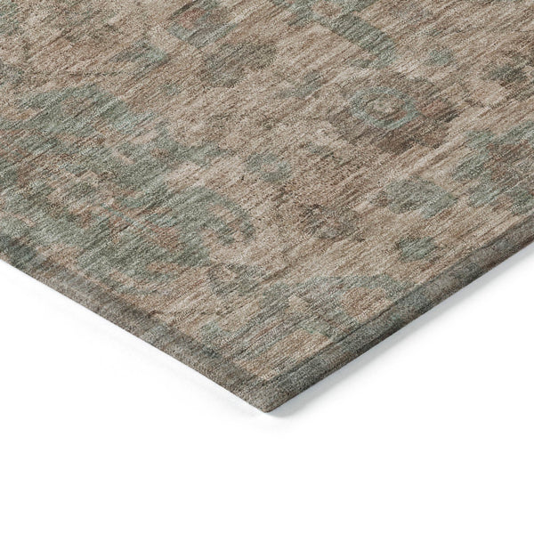 Homeroots 3' Artichoke Green And Gray Damask Washable Area Rug For Stylish Indoor And Outdoor Spaces 9' X 12' Polyester 603843