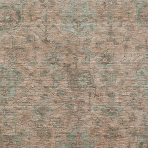 Homeroots 3' Artichoke Green And Gray Damask Washable Area Rug For Stylish Indoor And Outdoor Spaces 10' X 14' Polyester 603844