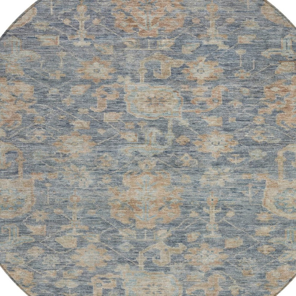 Homeroots 3' Artichoke Green And Gray Damask Washable Area Rug For Stylish Indoor And Outdoor Spaces 8' Round Polyester 603847