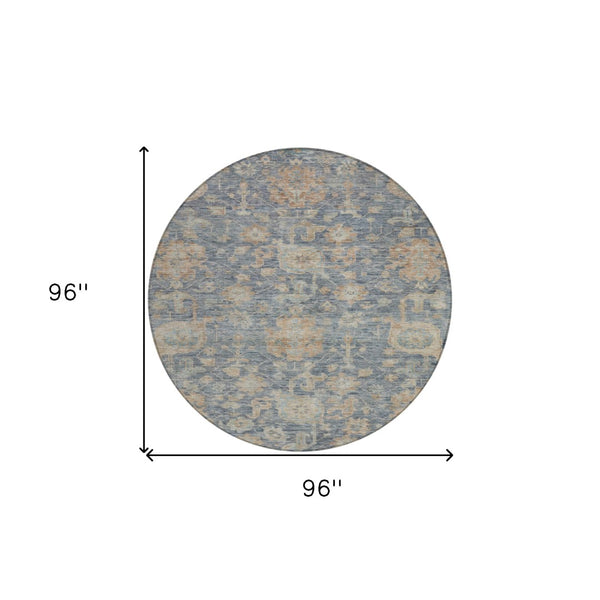 Homeroots 3' Artichoke Green And Gray Damask Washable Area Rug For Stylish Indoor And Outdoor Spaces 8' Round Polyester 603847