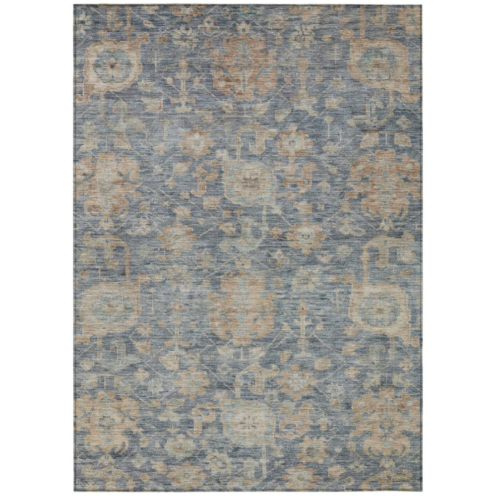HomeRoots 9' Versatile Denim Blue Damask Area Rug – Washable, Durable for Indoor & Outdoor Spaces, 9’ x 12’ 603849
