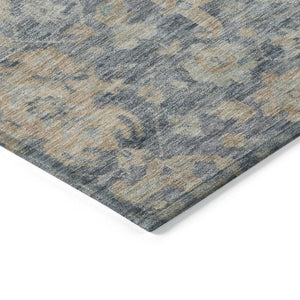 Homeroots 3' Artichoke Green And Gray Damask Washable Area Rug For Stylish Indoor And Outdoor Spaces 9' X 12' Polyester 603849