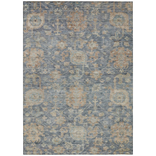 HomeRoots 5' Denim Blue, Brown & Beige Damask Rug – Durable, Washable Indoor/Outdoor Area Rug for Any Space 10' X 14' 603850