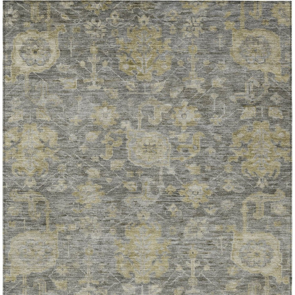 Homeroots 3' Artichoke Green And Gray Damask Washable Area Rug For Stylish Indoor And Outdoor Spaces 3' X 5' Polyester 603851