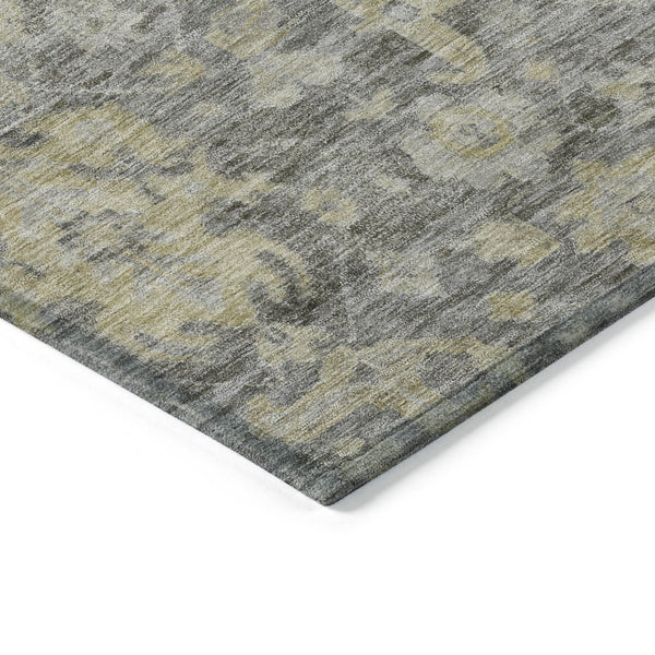 Homeroots 3' Artichoke Green And Gray Damask Washable Area Rug For Stylish Indoor And Outdoor Spaces 3' X 5' Polyester 603851