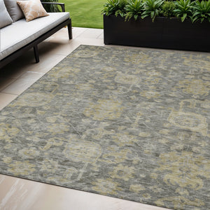 Homeroots 3' Artichoke Green And Gray Damask Washable Area Rug For Stylish Indoor And Outdoor Spaces 5' X 8' Polyester 603852