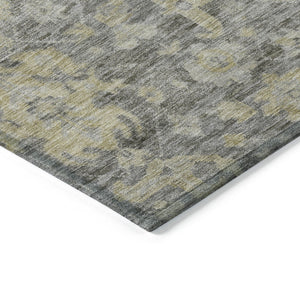 Homeroots 3' Artichoke Green And Gray Damask Washable Area Rug For Stylish Indoor And Outdoor Spaces 5' X 8' Polyester 603852