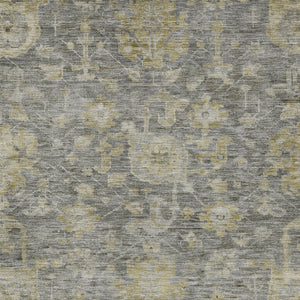Homeroots 3' Artichoke Green And Gray Damask Washable Area Rug For Stylish Indoor And Outdoor Spaces 5' X 8' Polyester 603852