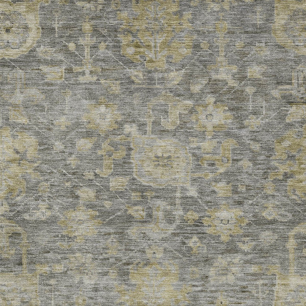Homeroots 3' Artichoke Green And Gray Damask Washable Area Rug For Stylish Indoor And Outdoor Spaces 5' X 8' Polyester 603852
