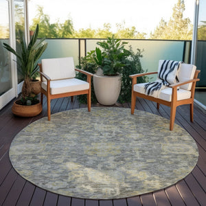 Homeroots 3' Artichoke Green And Gray Damask Washable Area Rug For Stylish Indoor And Outdoor Spaces 8' Round Polyester 603853