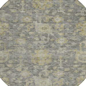 Homeroots 3' Artichoke Green And Gray Damask Washable Area Rug For Stylish Indoor And Outdoor Spaces 8' Round Polyester 603853