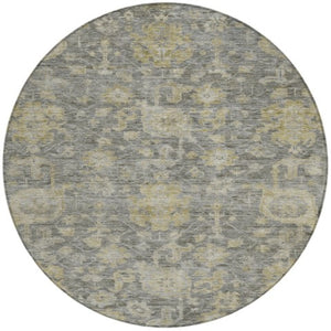 Homeroots 3' Artichoke Green And Gray Damask Washable Area Rug For Stylish Indoor And Outdoor Spaces 8' Round Polyester 603853