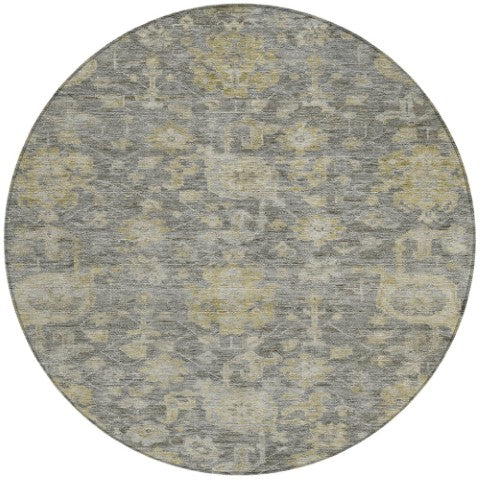 Homeroots 3' Artichoke Green And Gray Damask Washable Area Rug For Stylish Indoor And Outdoor Spaces 8' Round Polyester 603853