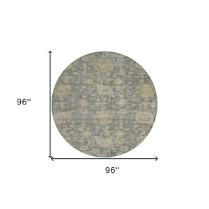 Homeroots 3' Artichoke Green And Gray Damask Washable Area Rug For Stylish Indoor And Outdoor Spaces 8' Round Polyester 603853