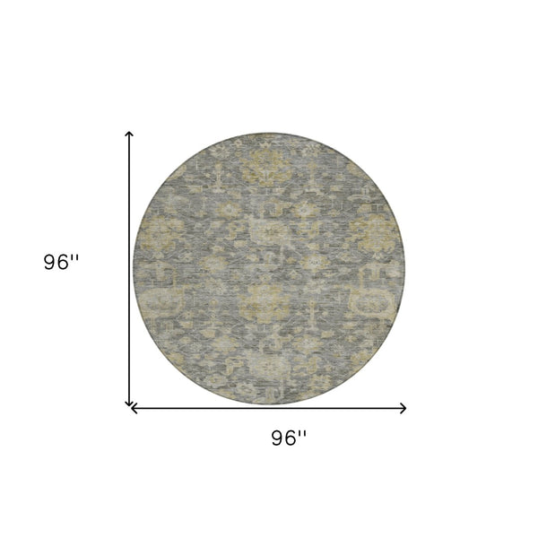 Homeroots 3' Artichoke Green And Gray Damask Washable Area Rug For Stylish Indoor And Outdoor Spaces 8' Round Polyester 603853