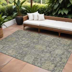 Homeroots 3' Artichoke Green And Gray Damask Washable Area Rug For Stylish Indoor And Outdoor Spaces 8' X 10' Polyester 603854